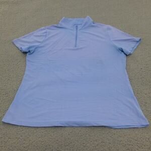 Ibkul Shirt Womens Large 1/4 Zip Polo Golf Short Sleeve Blue Wicking